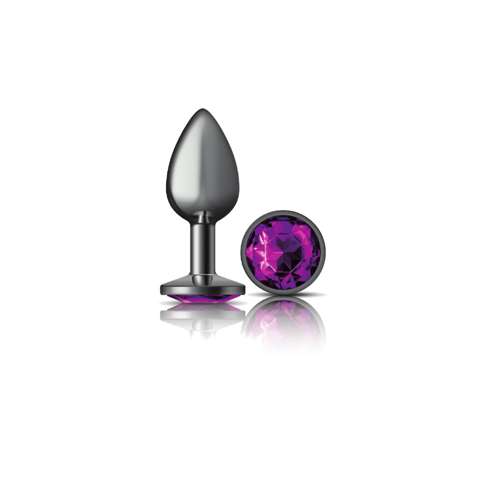 Cheeky Charms-Gunmetal Metal Butt Plug- Round-Deep Purple-Small