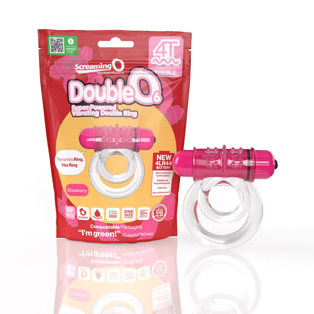 Screaming O 4t - Double O 6 Super Powered   Vibrating Double Ring - Strawberry