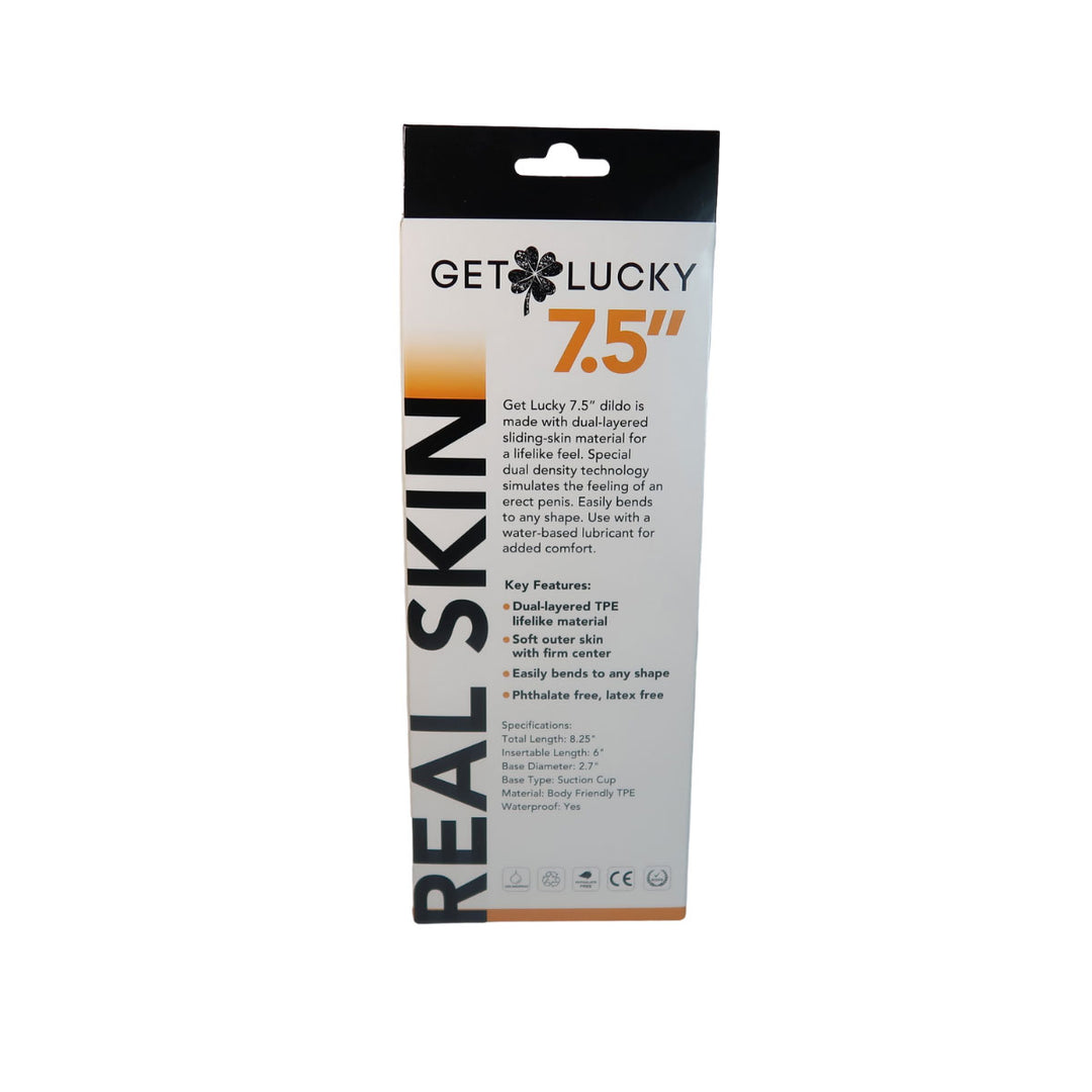 Get Lucky 7.5 Inch Real Skin Dildo - Dark Brown