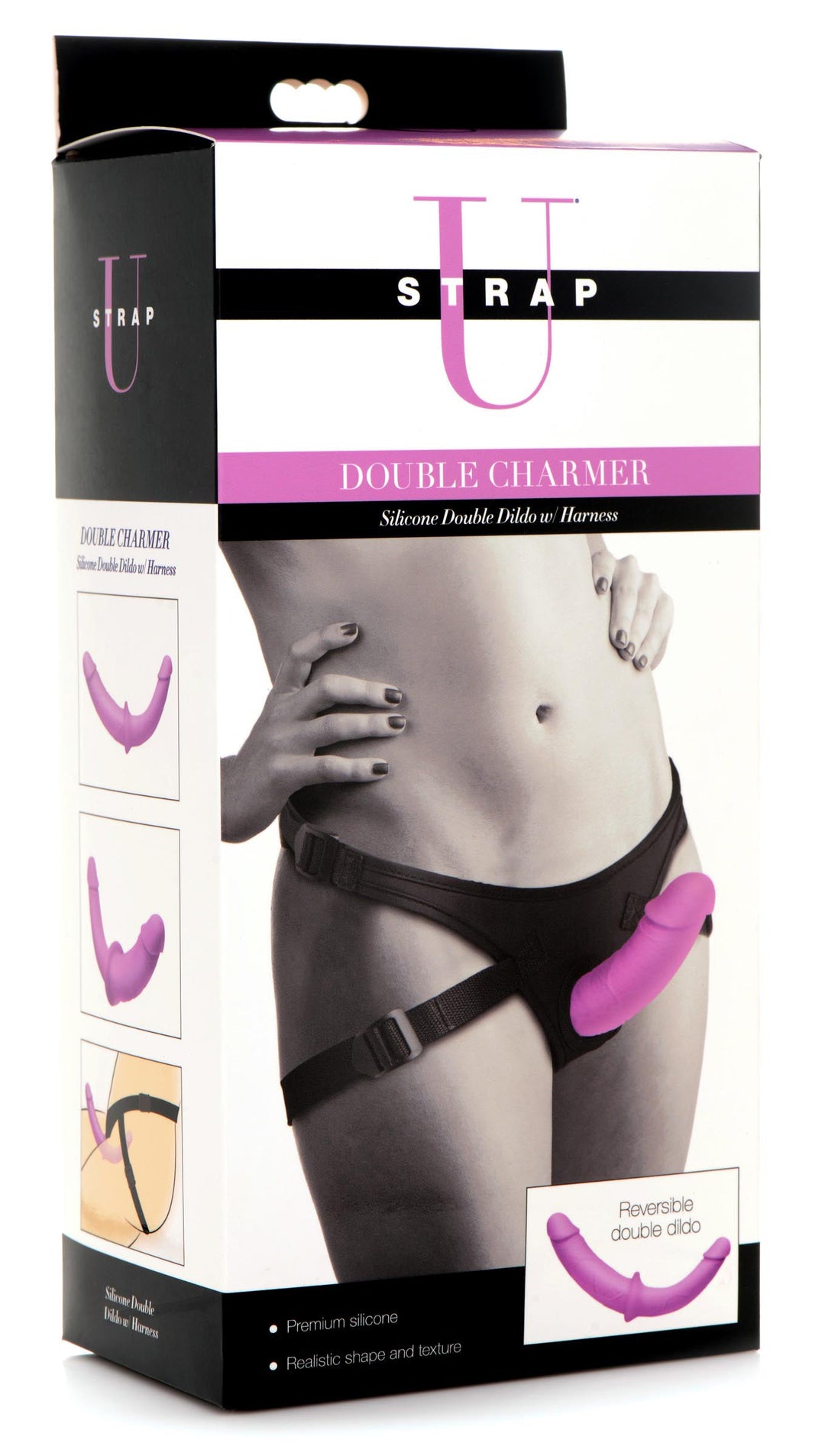 Double Charmer Silicone Double Dildo With Harness  - Purple