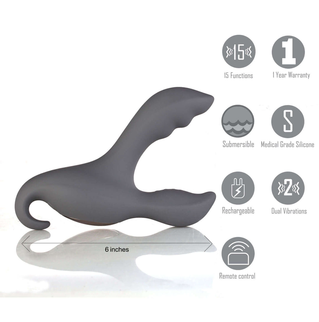 Apollo 15-Function Remote Control Prostate  Massager - Grey