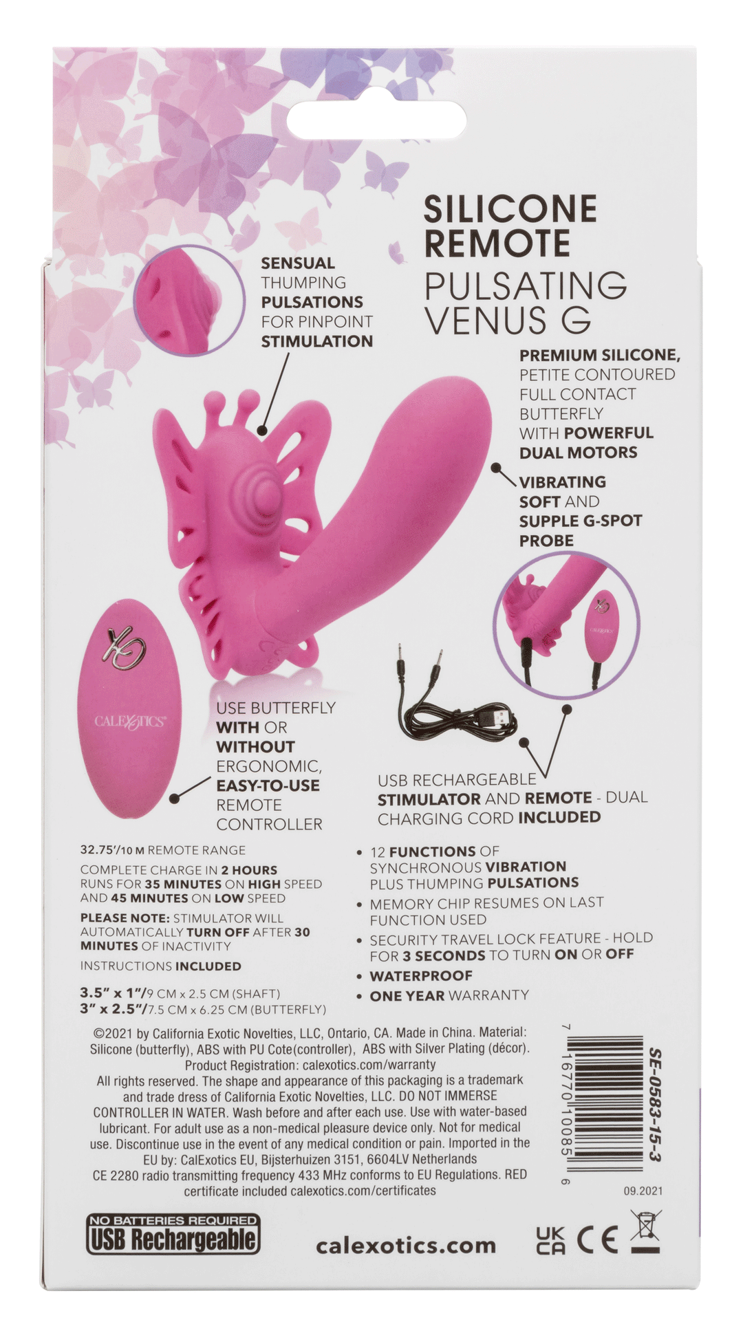 Venus Butterfly Silicone Remote Pulsating Venus G  - Pink