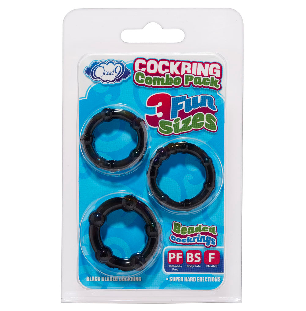 Cockring Combo Beaded - Black