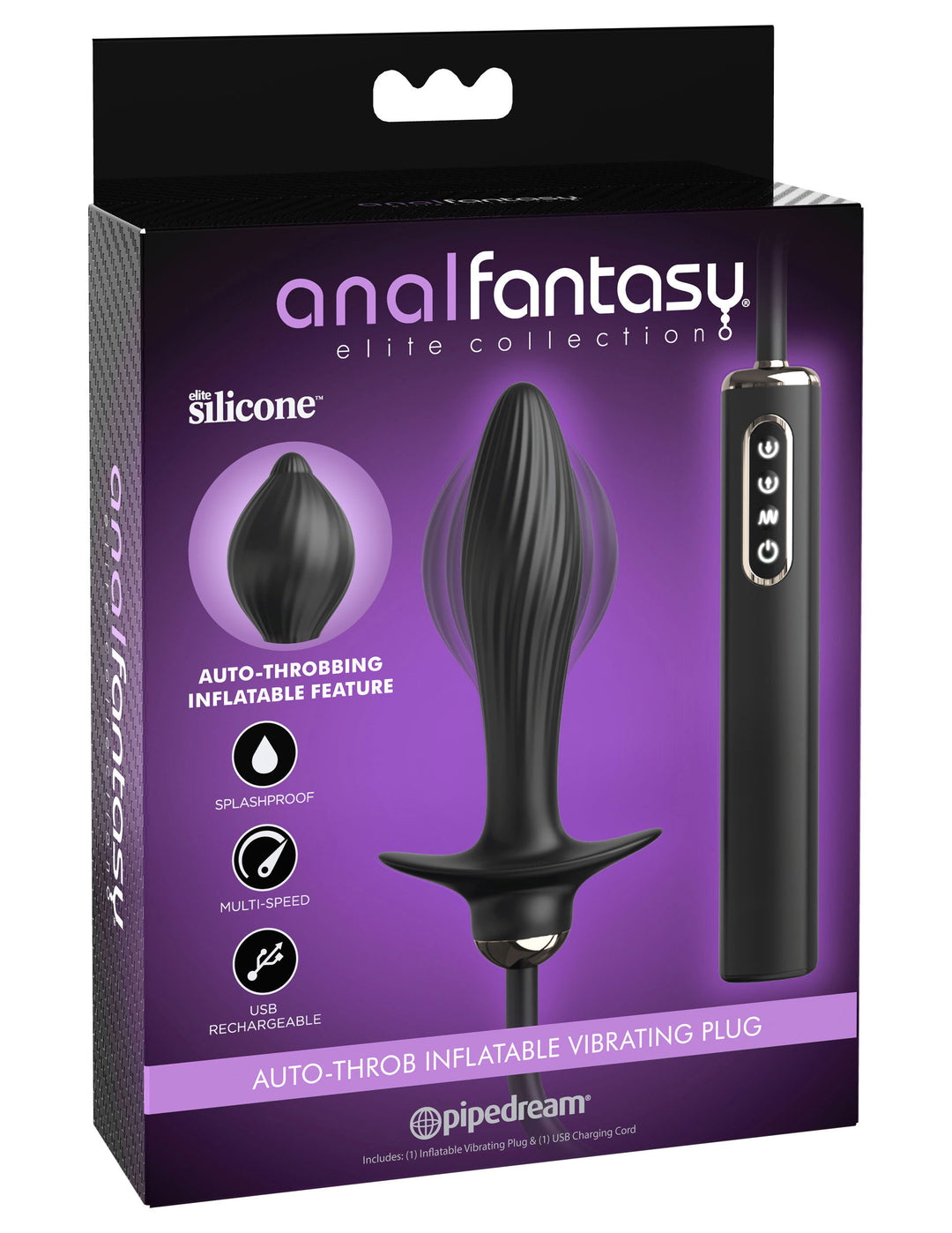 Anal Fantasy Elite Auto-Throb Inflatable Vibrating Plug - Black