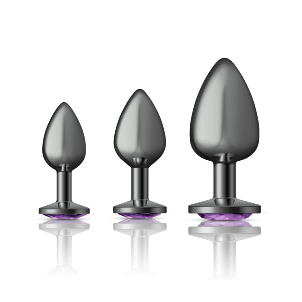 Cheeky Charms - Metal Butt Plug Gunmetal - Round - Deep Purple - Anal Trainer Kit