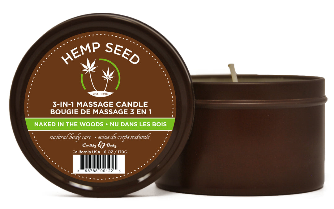 Hemp Seed 3-in-1 Massage Candle - Naked in the Woods - 6 Oz.