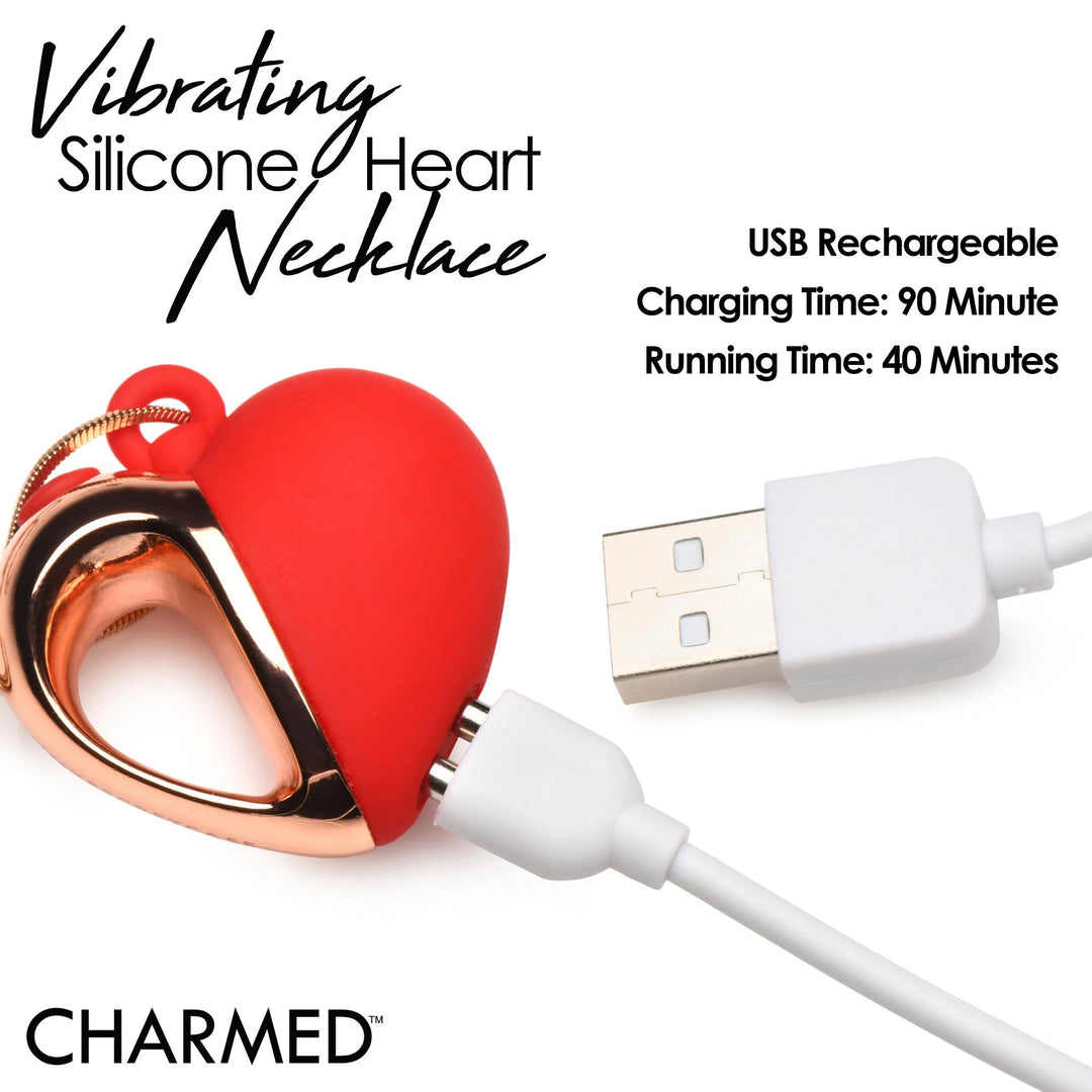 10x Vibrating Silicone Heart Necklace - Rose Gold/ Red