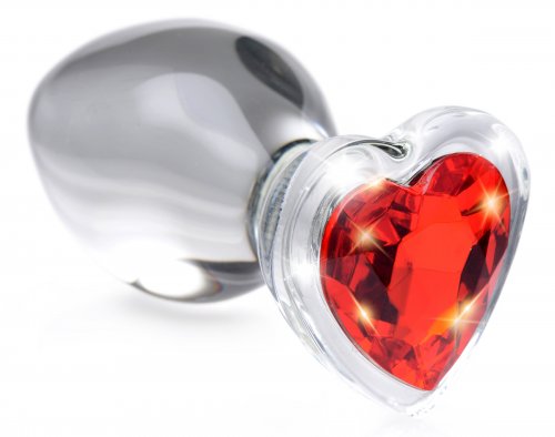 Red Heart Gem Glass Anal Plug - Medium