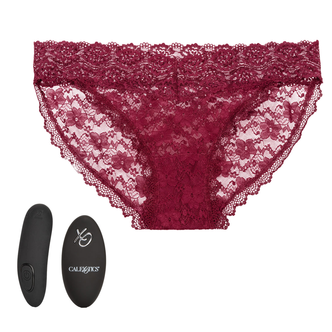 Remote Control Lace Panty Set - L/ XL - Burgundy