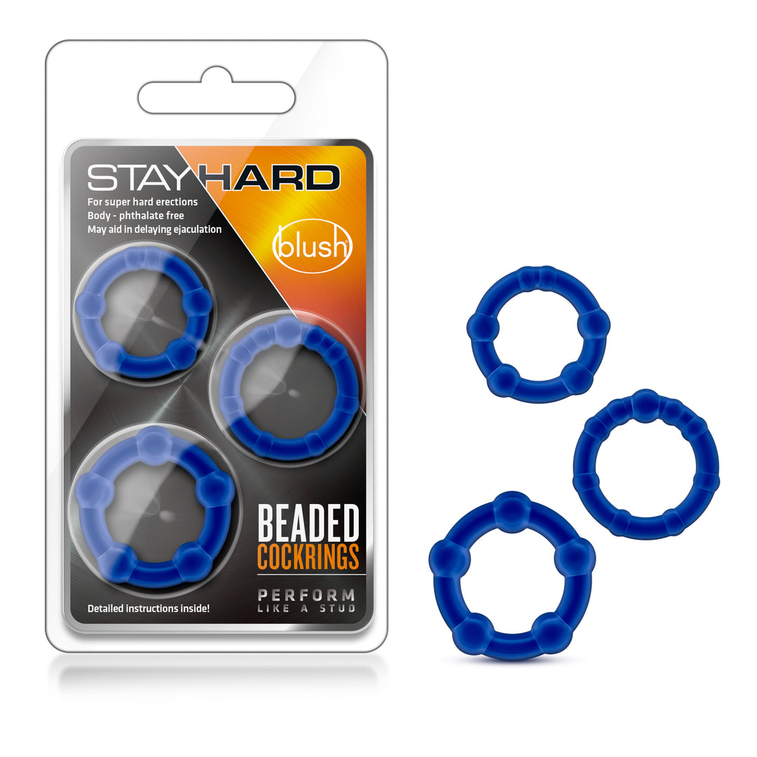 Stay Hard - Beaded Cock Rings - 3 Pack - Blue